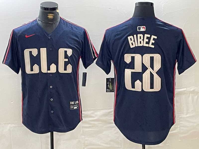 Mens Cleveland Guardians #28 Tanner Bibee Navy 2024 City Connect Limited Stitched Jersey->cleveland guardians->MLB Jersey